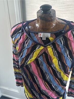 Missoni Navy Multicolor Diagonal Stripe Knit Top